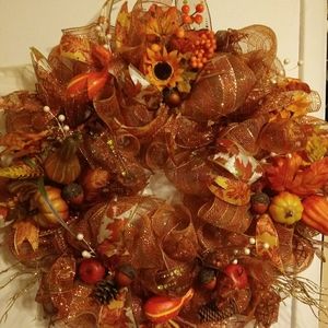 Hand crafted Fall Deco mesh Wreath full
